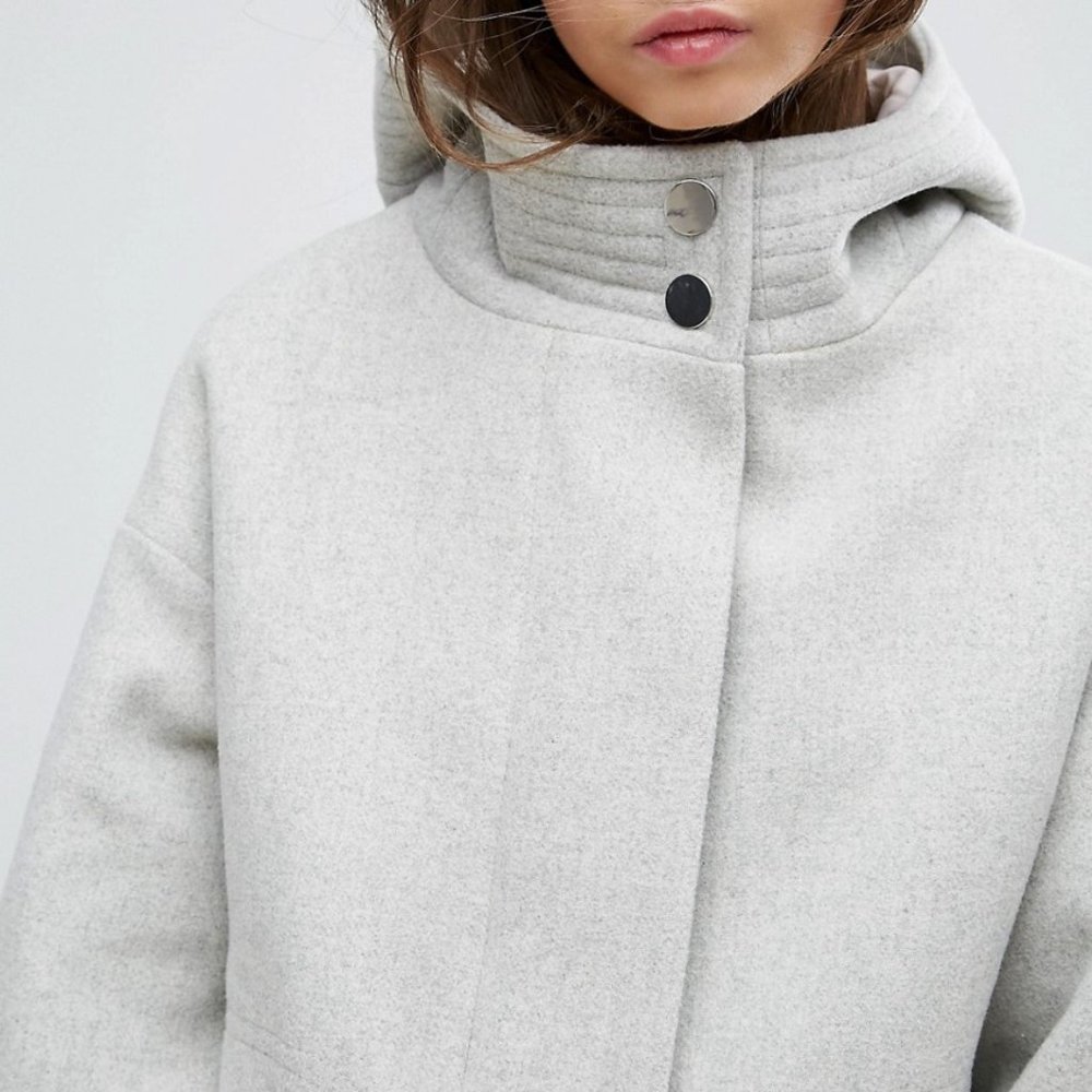 ASOS Gray Hooded Parka Coat with Formal Styling - Picture 3 of 16